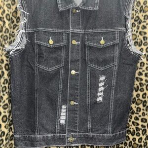 Men's Distressed Denim Vest - Black